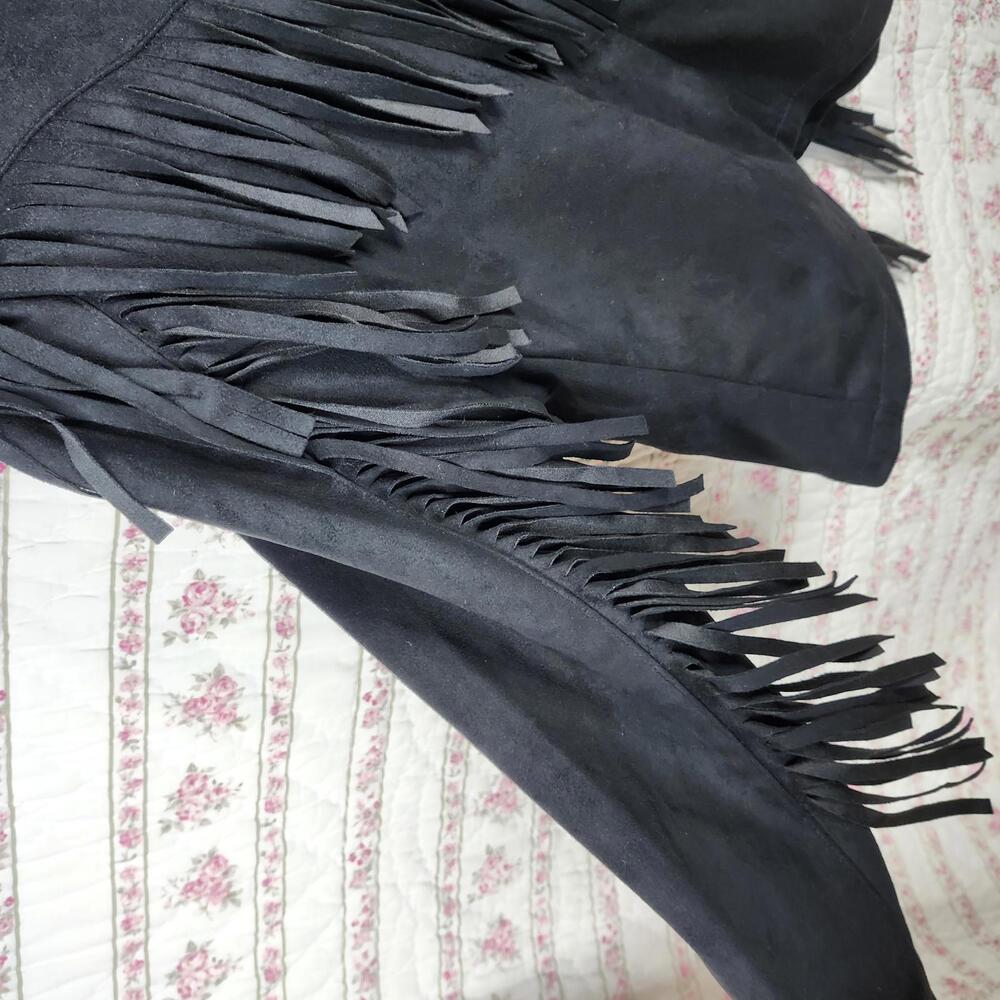 ASOS Black Fringe Moto Jacket Western Boho Festival Jacket - Picture 4 of 6